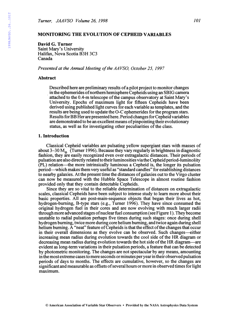 (PDF) Monitoring the Evolution of Cepheid Variables