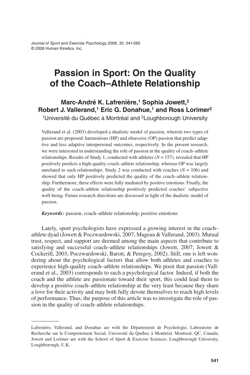 Pdf Passion In Sport On The Quality Of The Coach Athlete Relationship