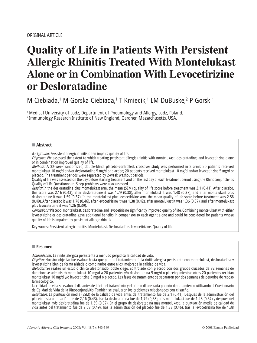 Quality of life in patients with persistent allergic rhinitis