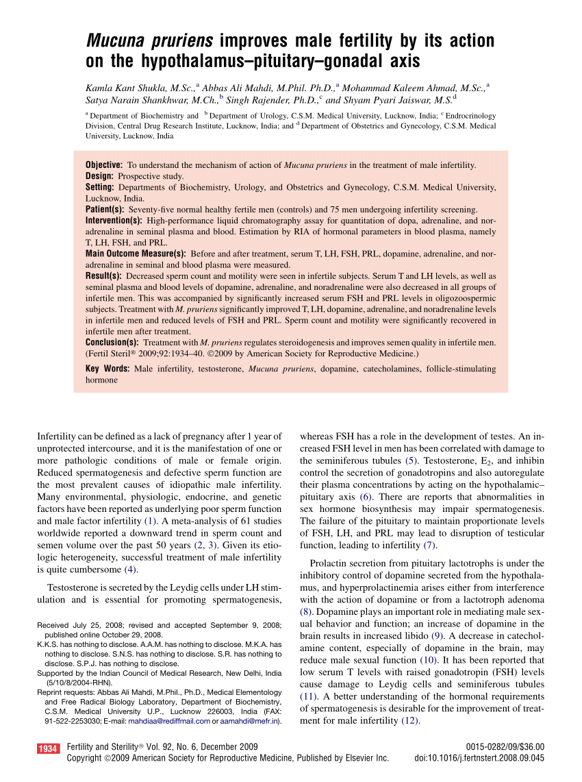 PDF Mucuna pruriens improves male fertility by its action on the