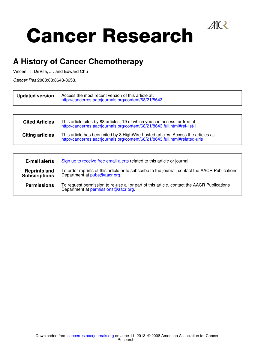 Pdf A History Of Cancer Chemotherapy
