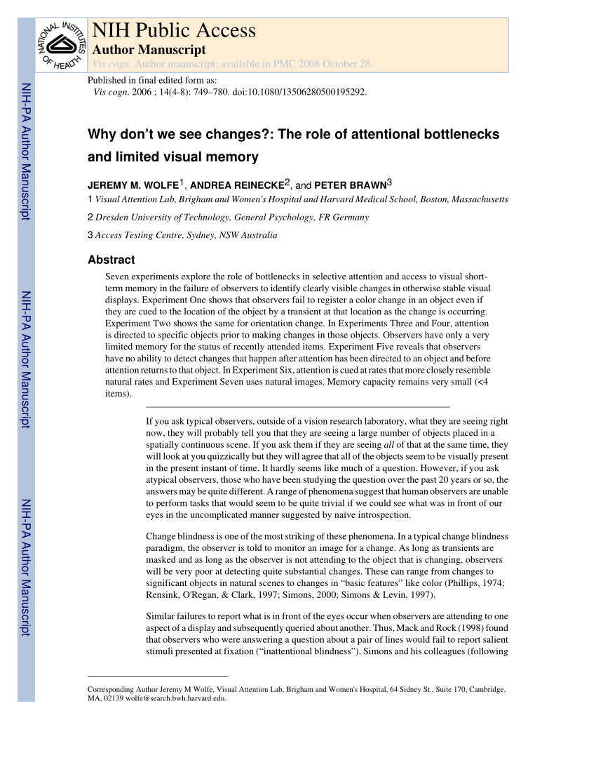 Pdf Why Don T We See Changes The Role Of Attentional Bottlenecks And Limited Visual Memory