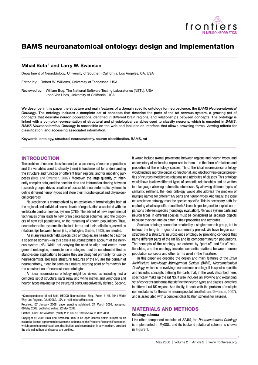 PDF BAMS Neuroanatomical Ontology Design and Implementation