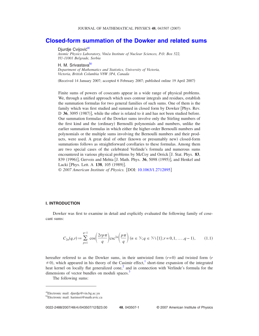 pdf-closed-form-summation-of-the-dowker-and-related-sums