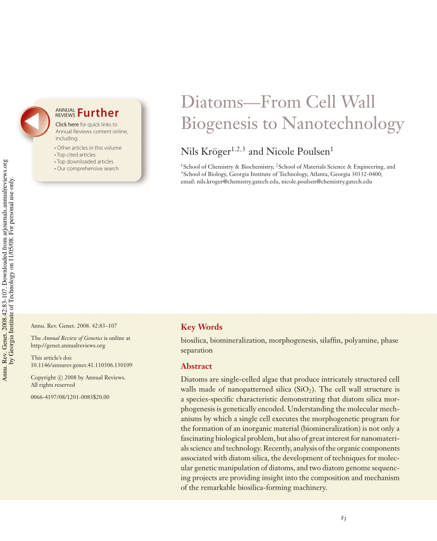 PDF) Diatoms—From Cell Wall Biogenesis to Nanotechnology