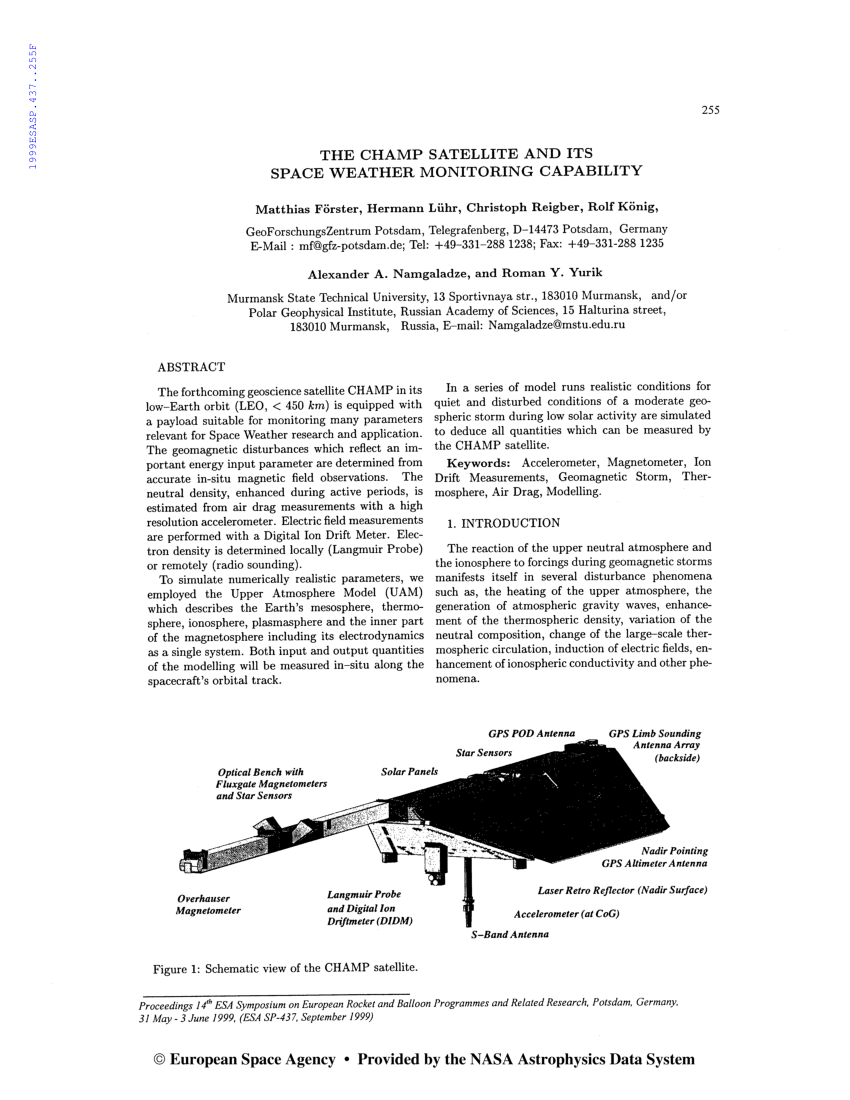 Pdf The Champ Satellite And Its Space Weather Monitoring Capability