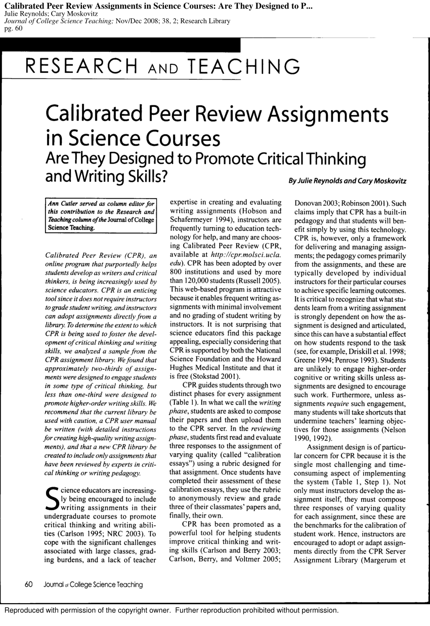 peer reviewed article on critical thinking