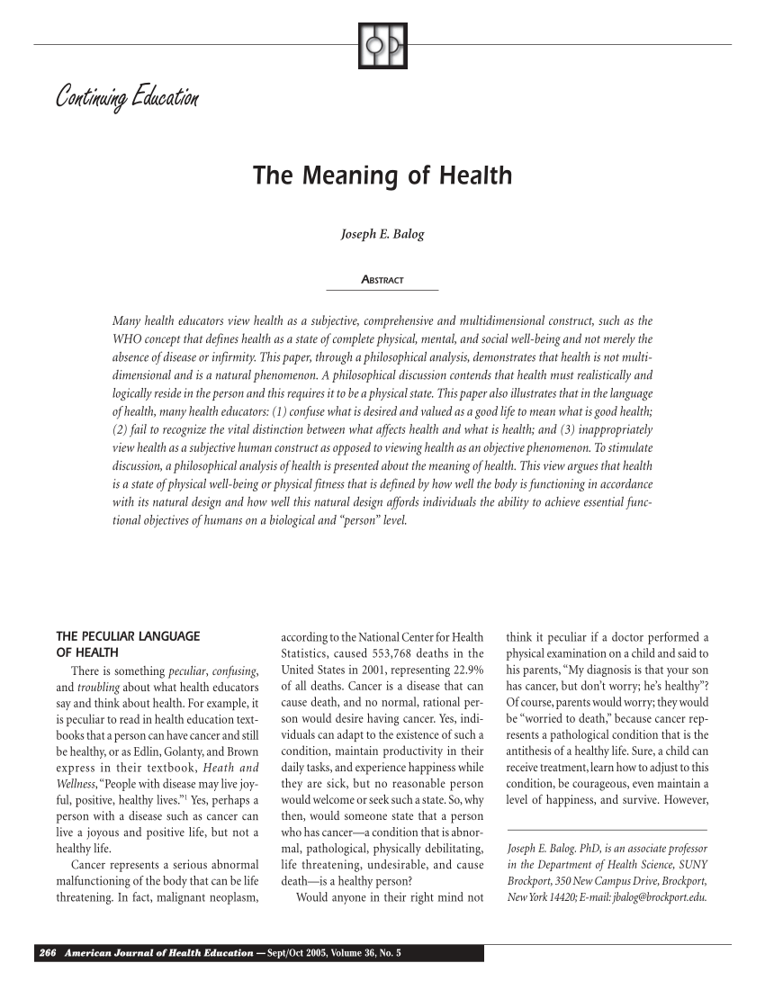 what is the meaning of health essay
