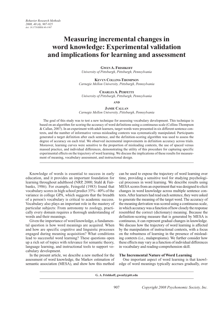 Pdf Measuring Incremental Changes In Word Knowledge