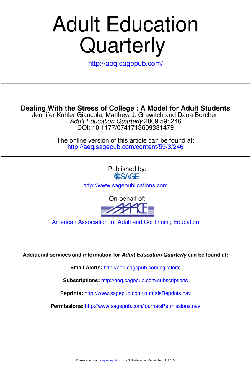Pdf Dealing With The Stress Of College A Model For Adult Students