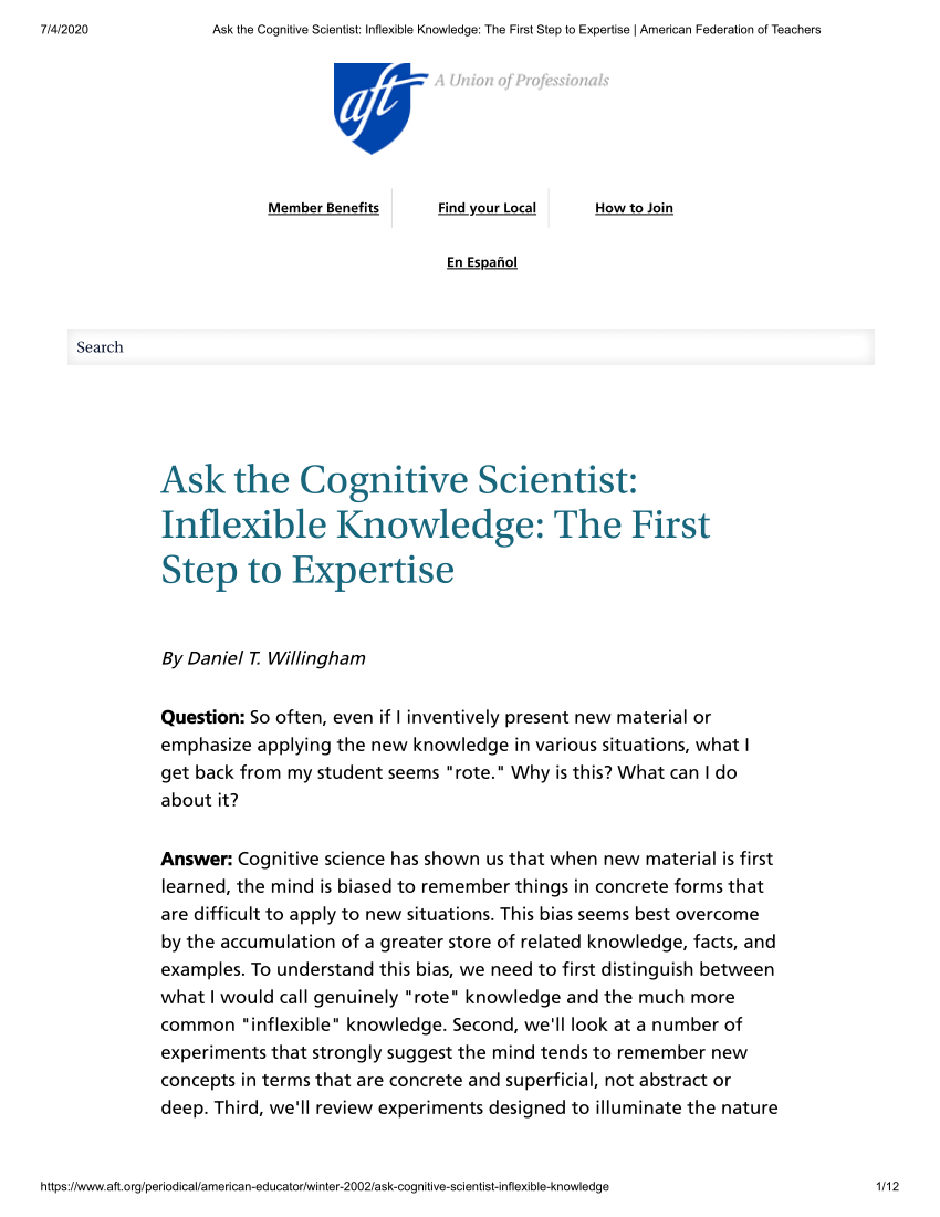 Pdf Ask The Cognitive Scientist Inflexible Knowledge The First Step To Expertise