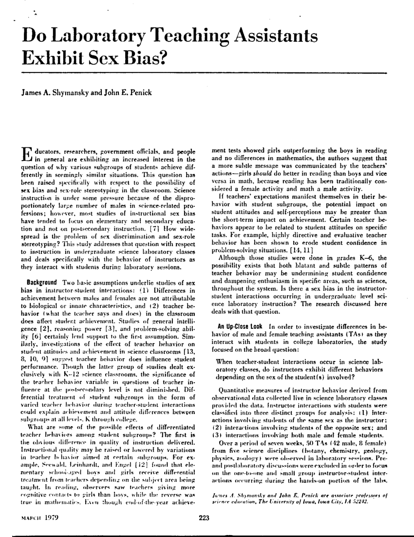 PDF) Do Laboratory Teaching Assistants Exhibit Sex Bias?