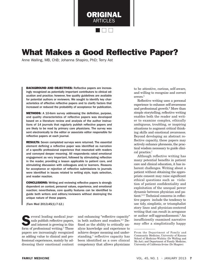 how to write a personal reflection paper