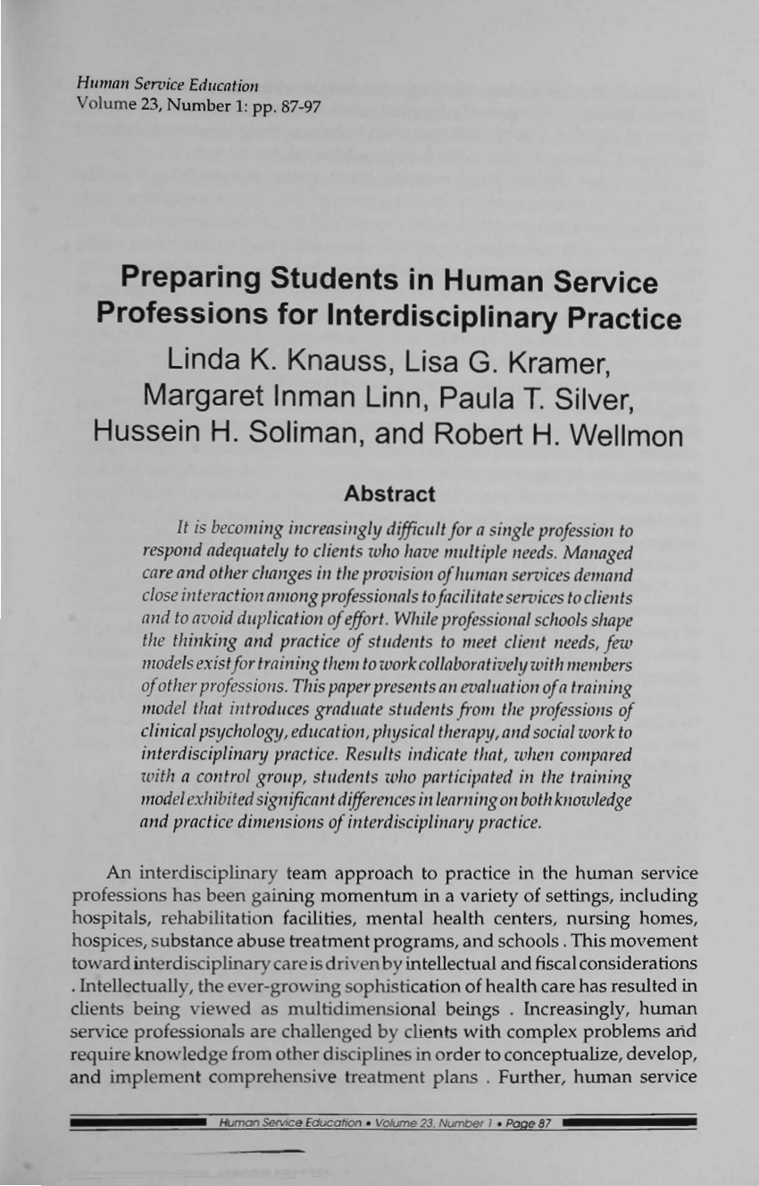 research papers in human services