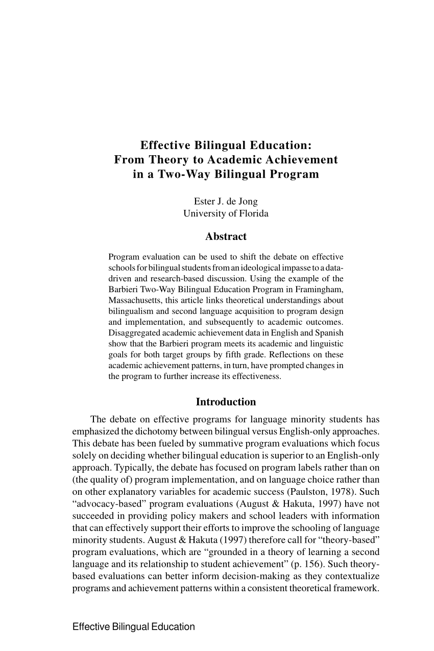 scholarly articles on bilingual education