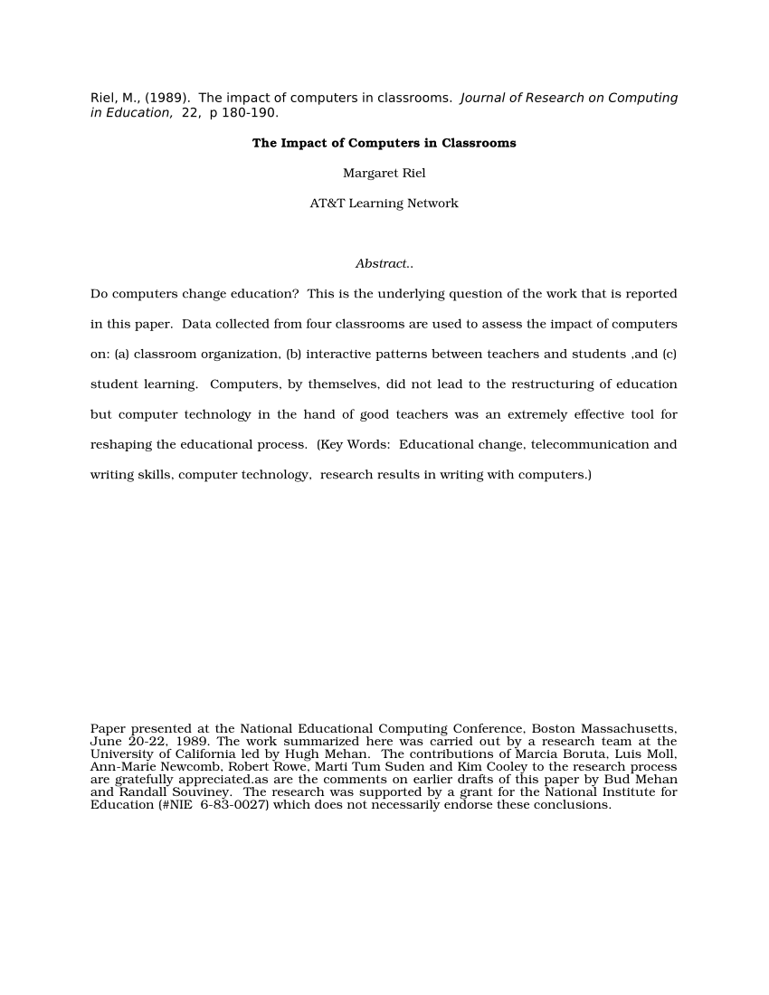 (PDF) The Impact of Computers in Classrooms