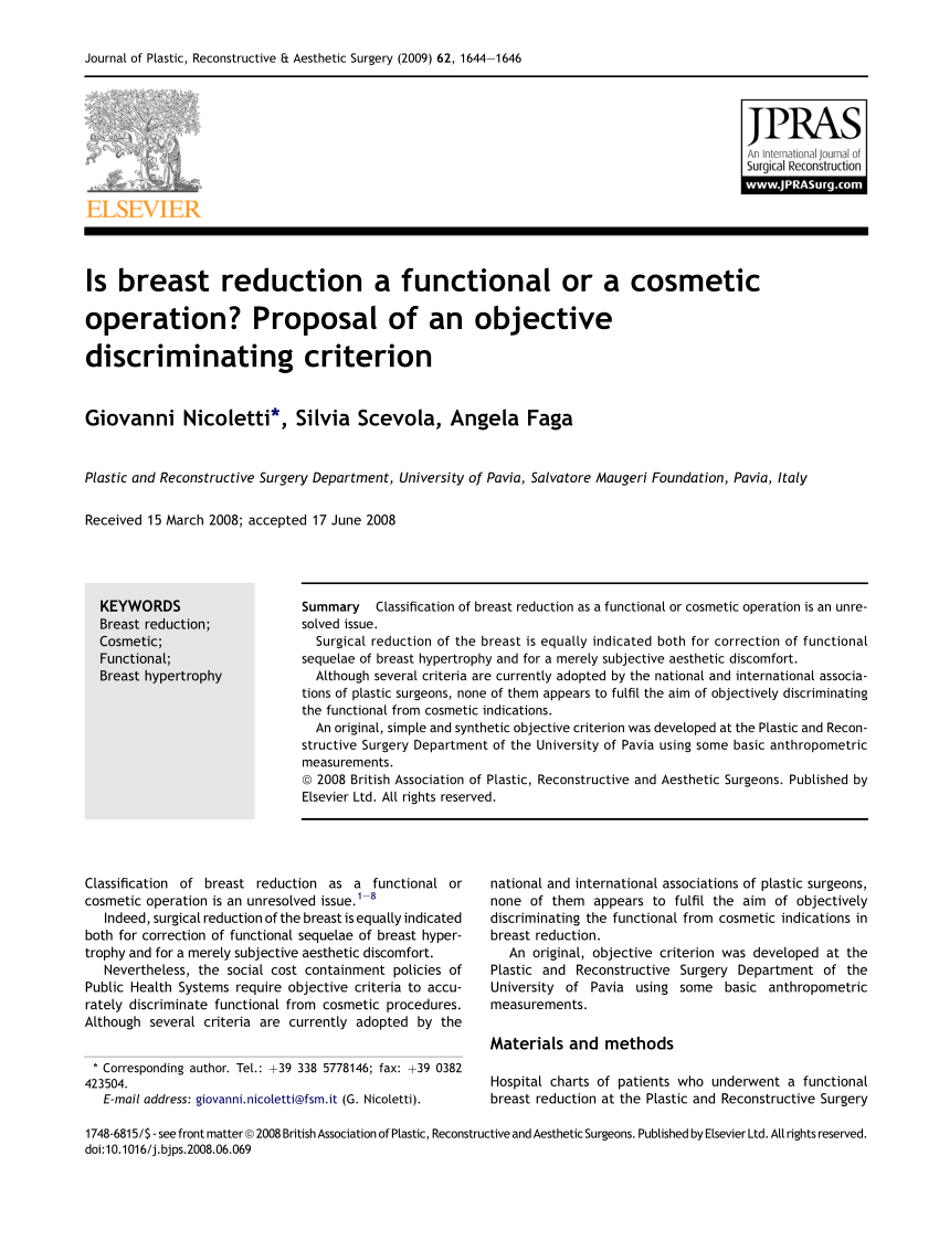 PDF) Is breast reduction a functional or a cosmetic operation? Proposal of  an objective discriminating criterion
