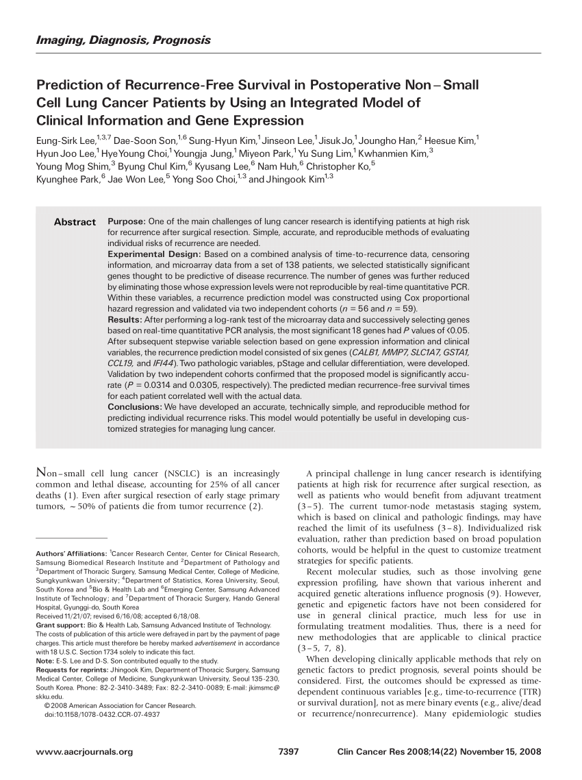 (PDF) Prediction of Recurrence-Free Survival in Postoperative Non-Small