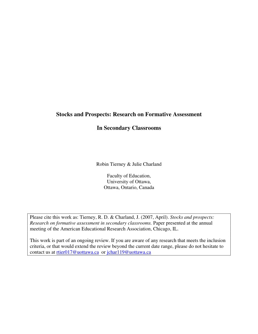 (PDF) Stocks and Prospects: Research on Formative Assessment in