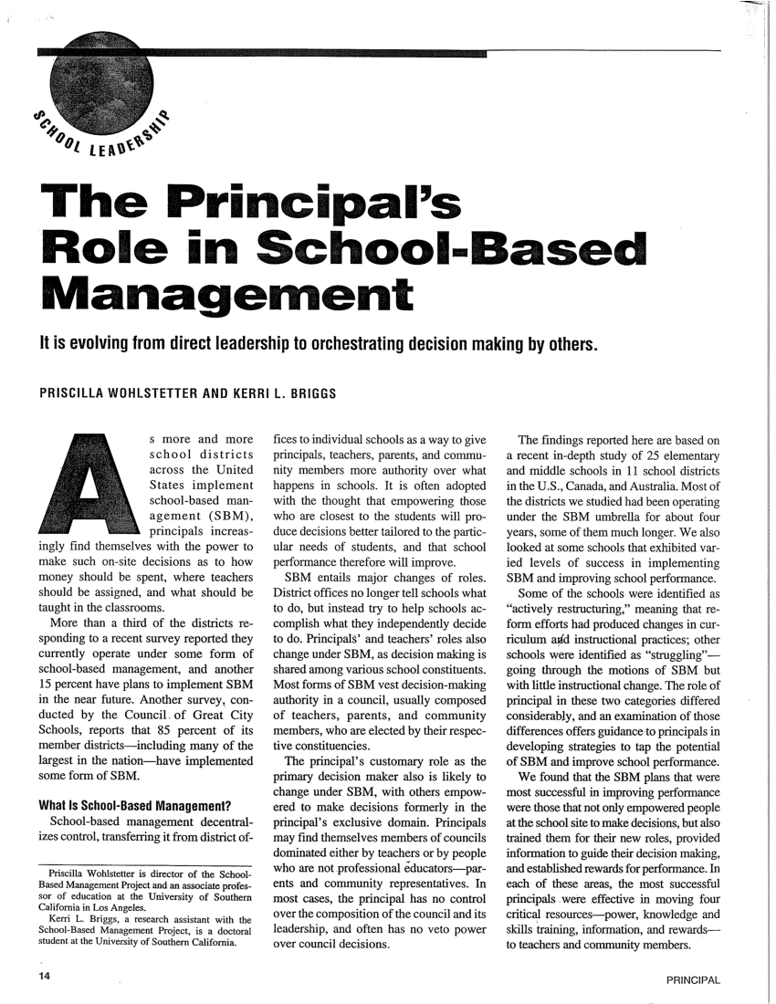 research about school based management