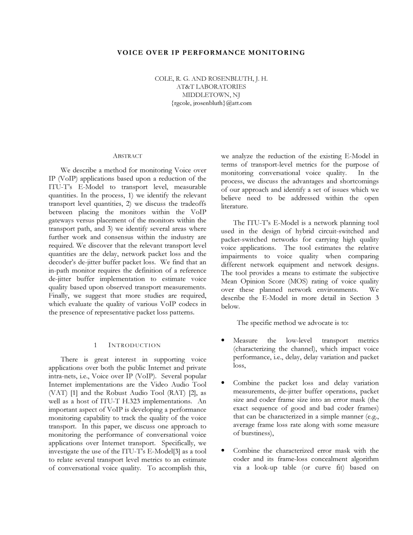 Pdf Voice Over Ip Performance Monitoring