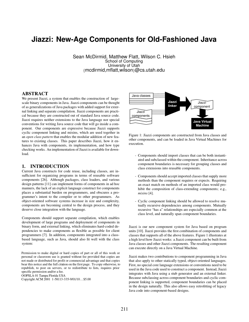 Pdf Jiazzi New Age Components For Old Fashioned Java