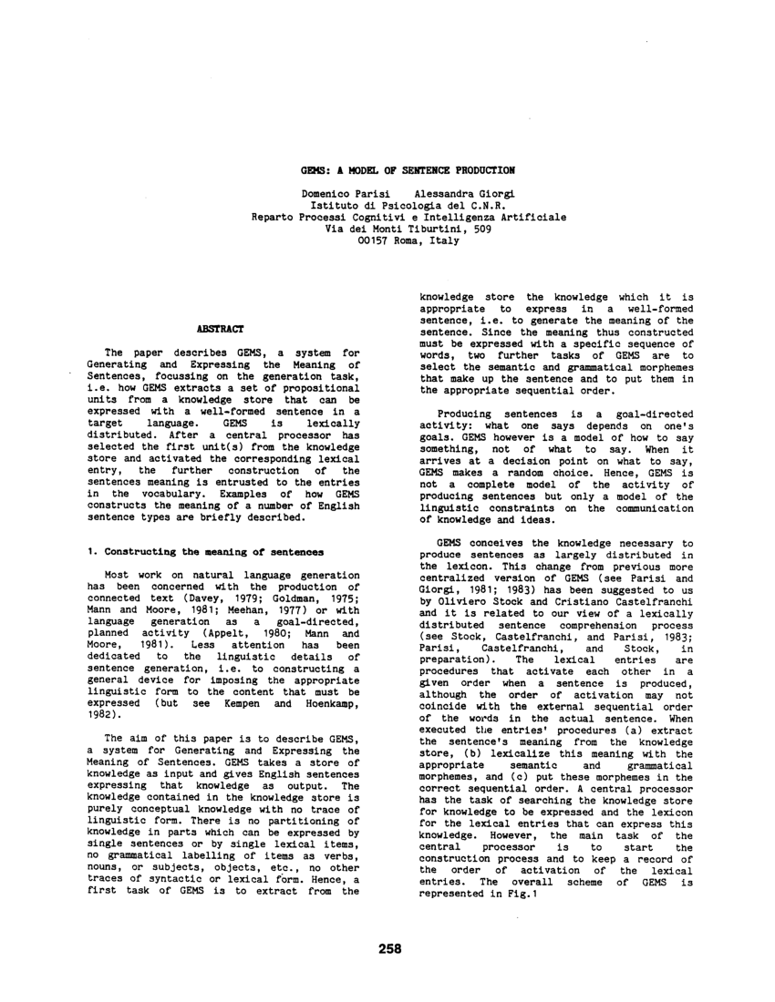 Pdf Gems A Model Of Sentence Production
