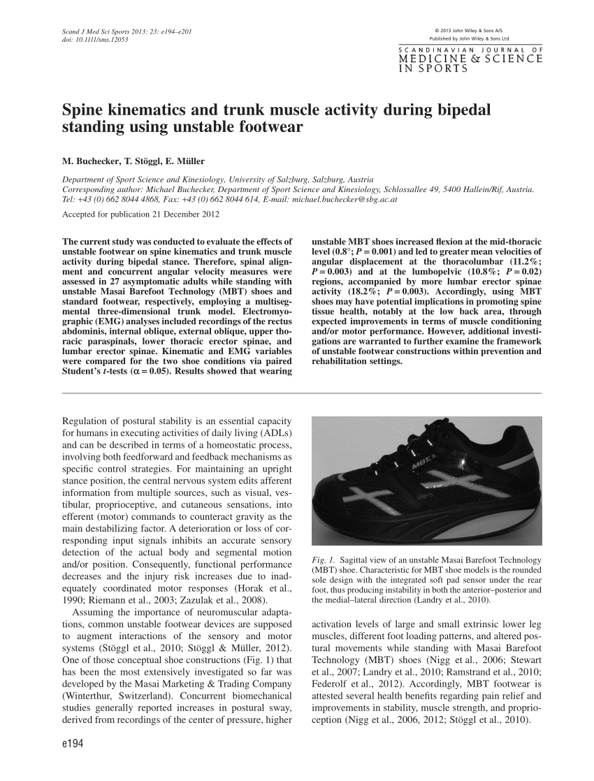 PDF) Spine kinematics and trunk muscle activity bipedal standing using unstable footwear