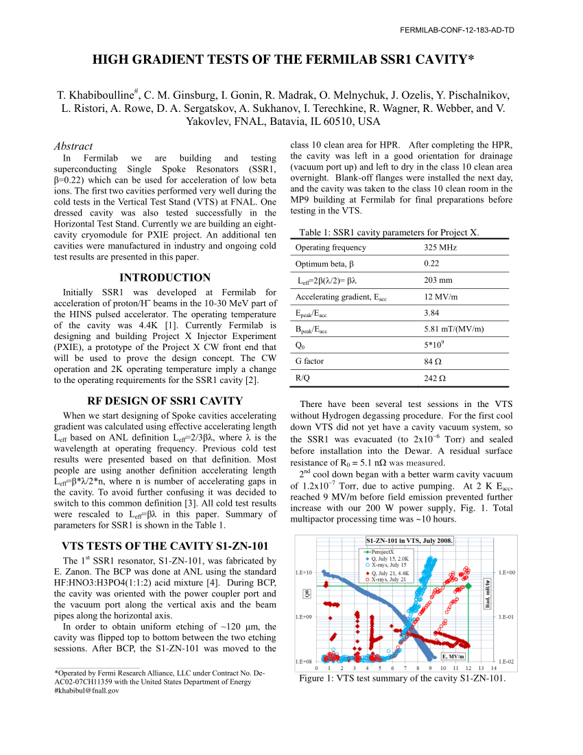 Pdf High Gradient Tests Of The Fermilab Ssr1 Cavity