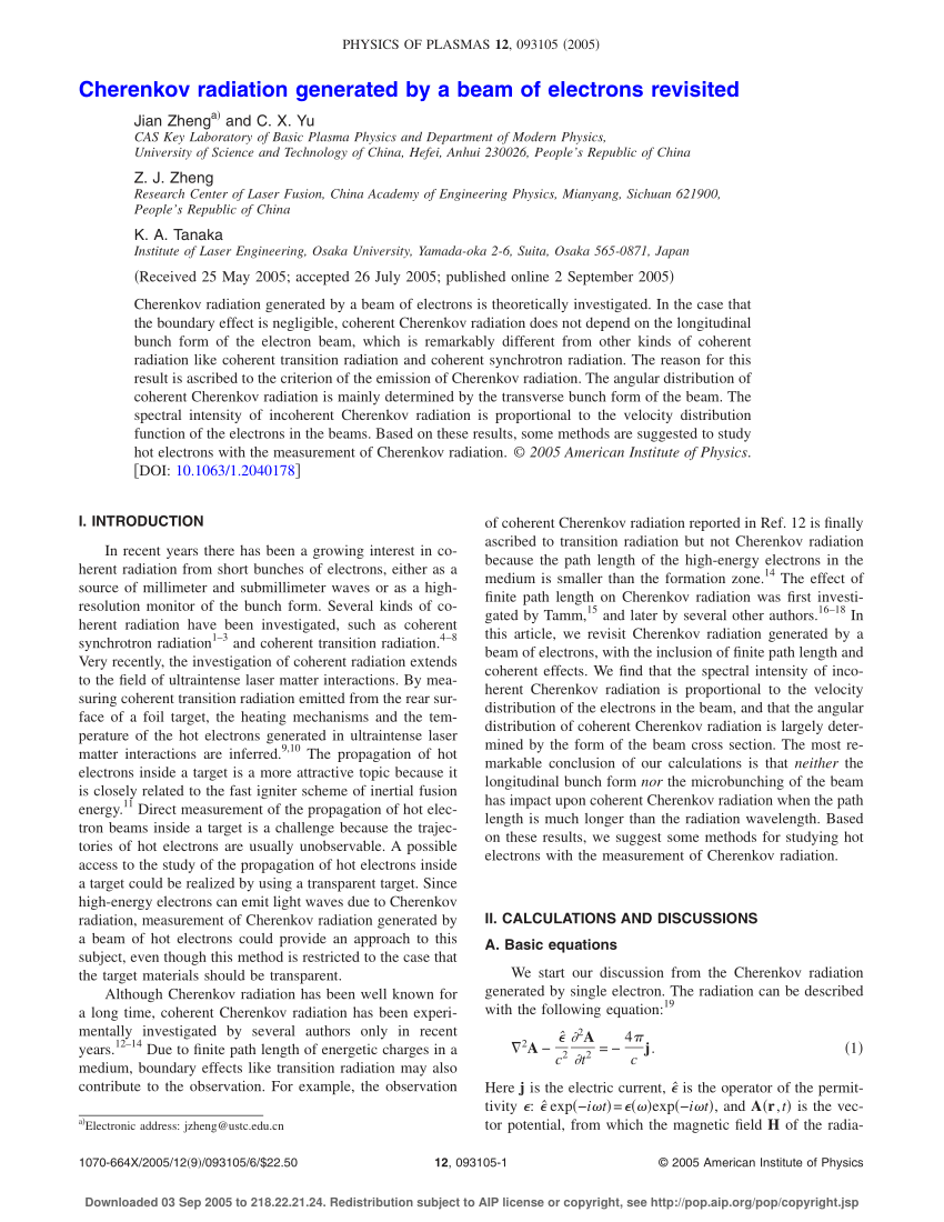 Pdf Cherenkov Radiation Generated By A Beam Of Electrons Revisited