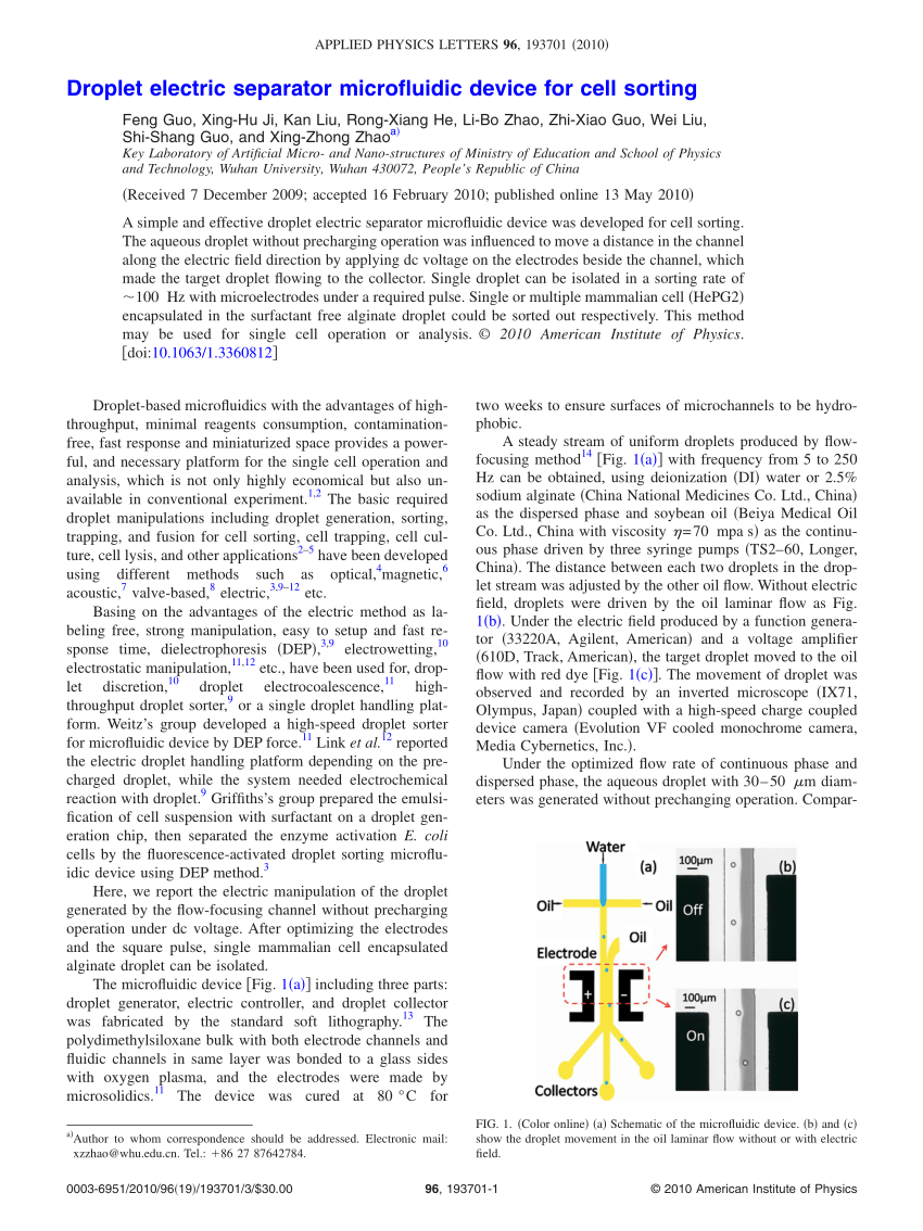 (PDF) Droplet electric separator microfluidic device for cell sorting