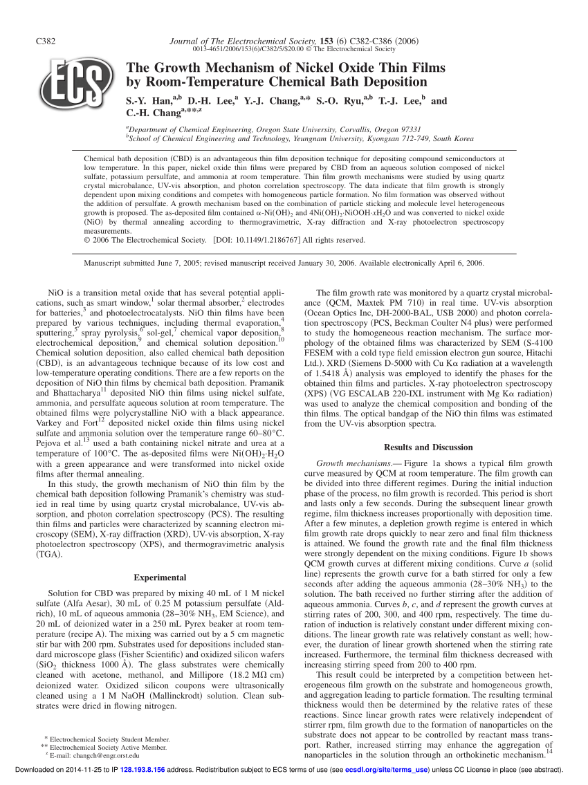 Pdf The Growth Mechanism Of Nickel Oxide Thin Films By Room