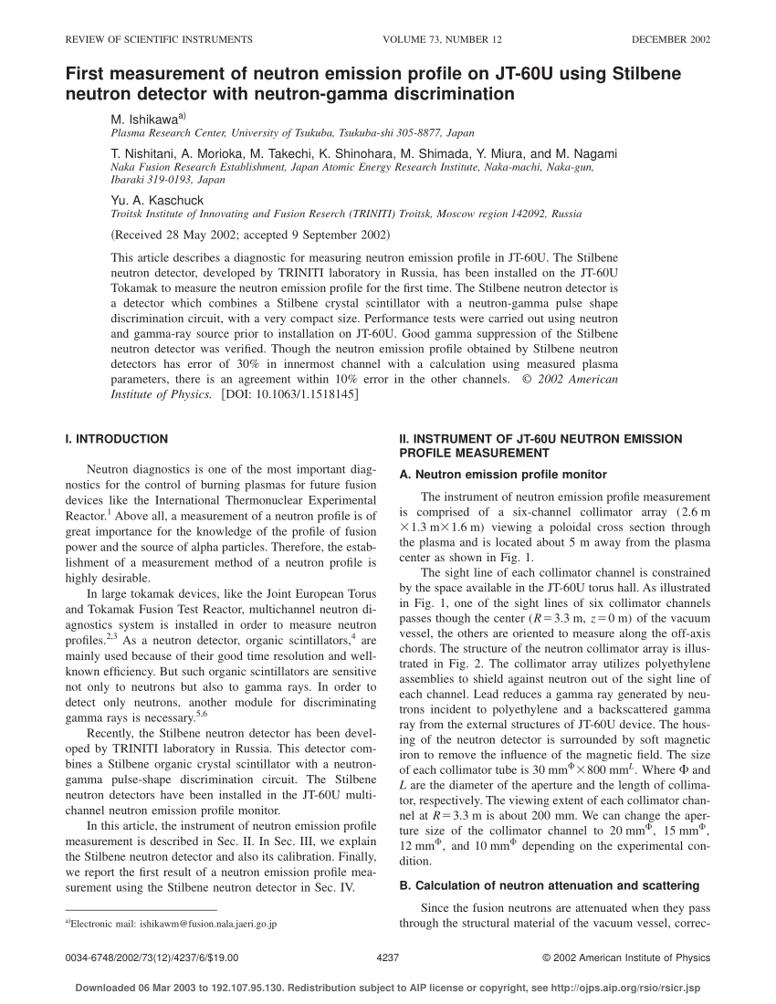 (PDF) First measurement of neutron emission profile on JT-60U using ...