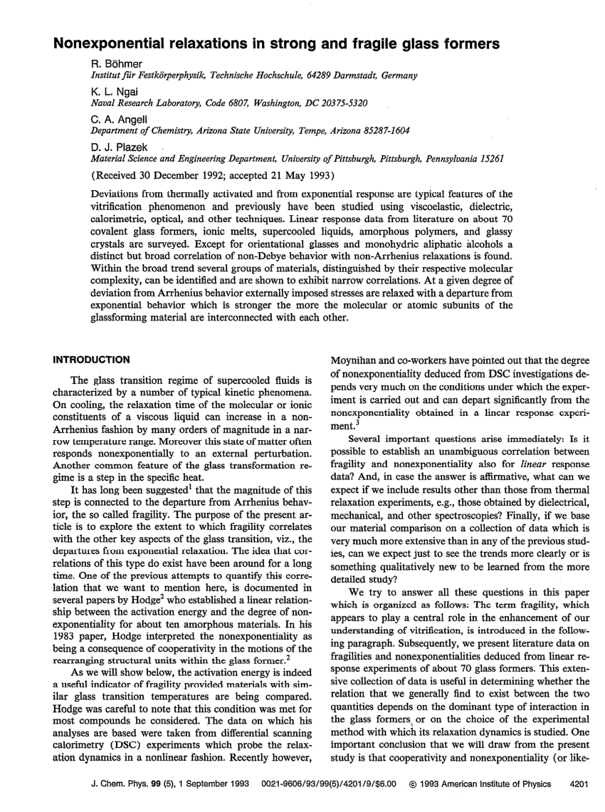 (PDF) NonExponential Relaxations in Strong and Fragile GlassFormers