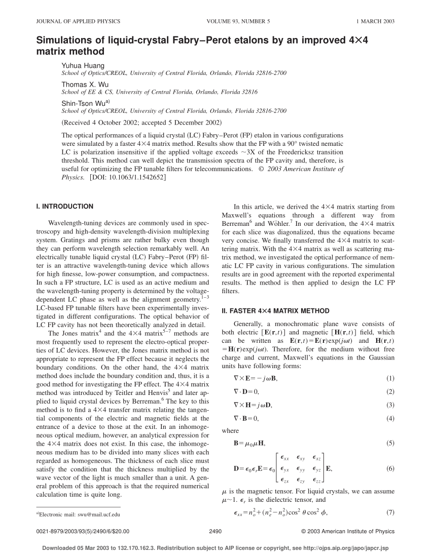 PDF) Simulations of liquid-crystal Fabry-Perot etalons by an 