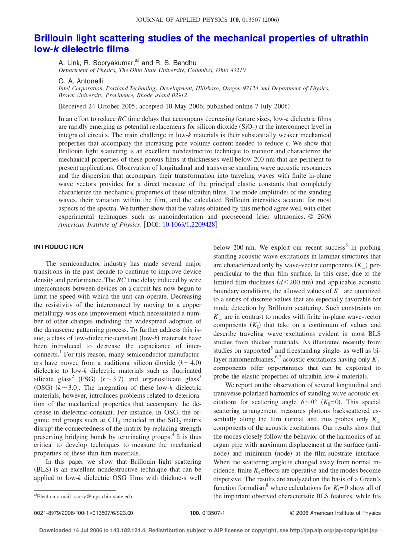 PDF) Brillouin light scattering studies of the mechanical