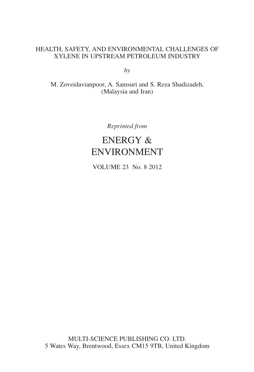 (PDF) Health, Safety, and Environmental Challenges of Xylene in ...