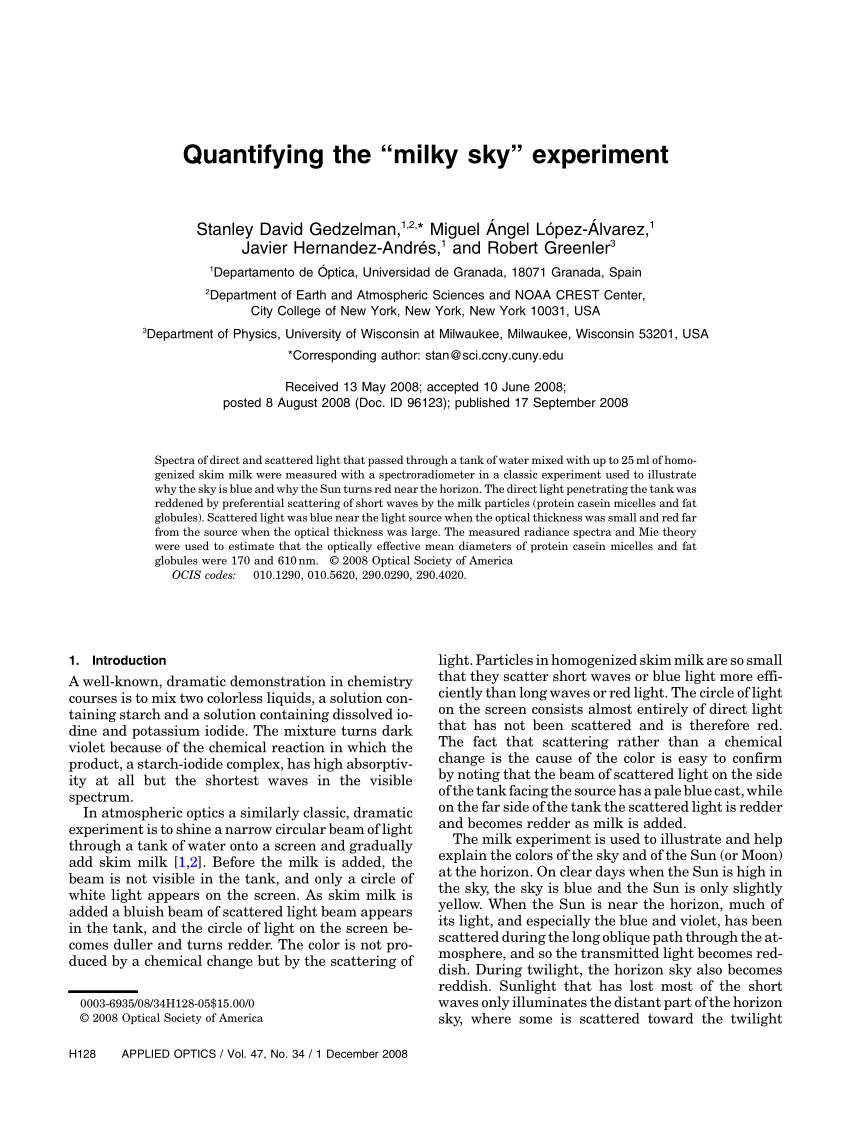velfærd hykleri Narkoman PDF) Quantifying the “milky sky” experiment