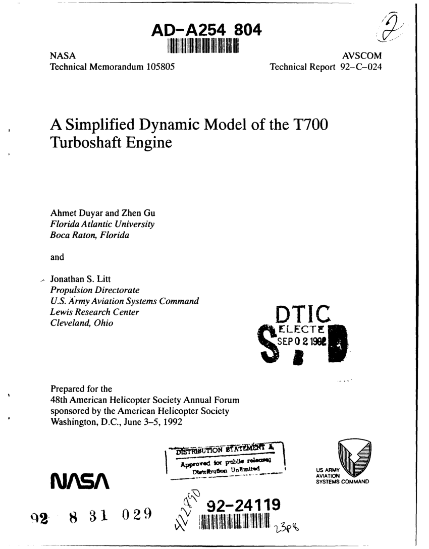 Pdf A Simplified Dynamic Mode Of The T700 Turboshaft Engine