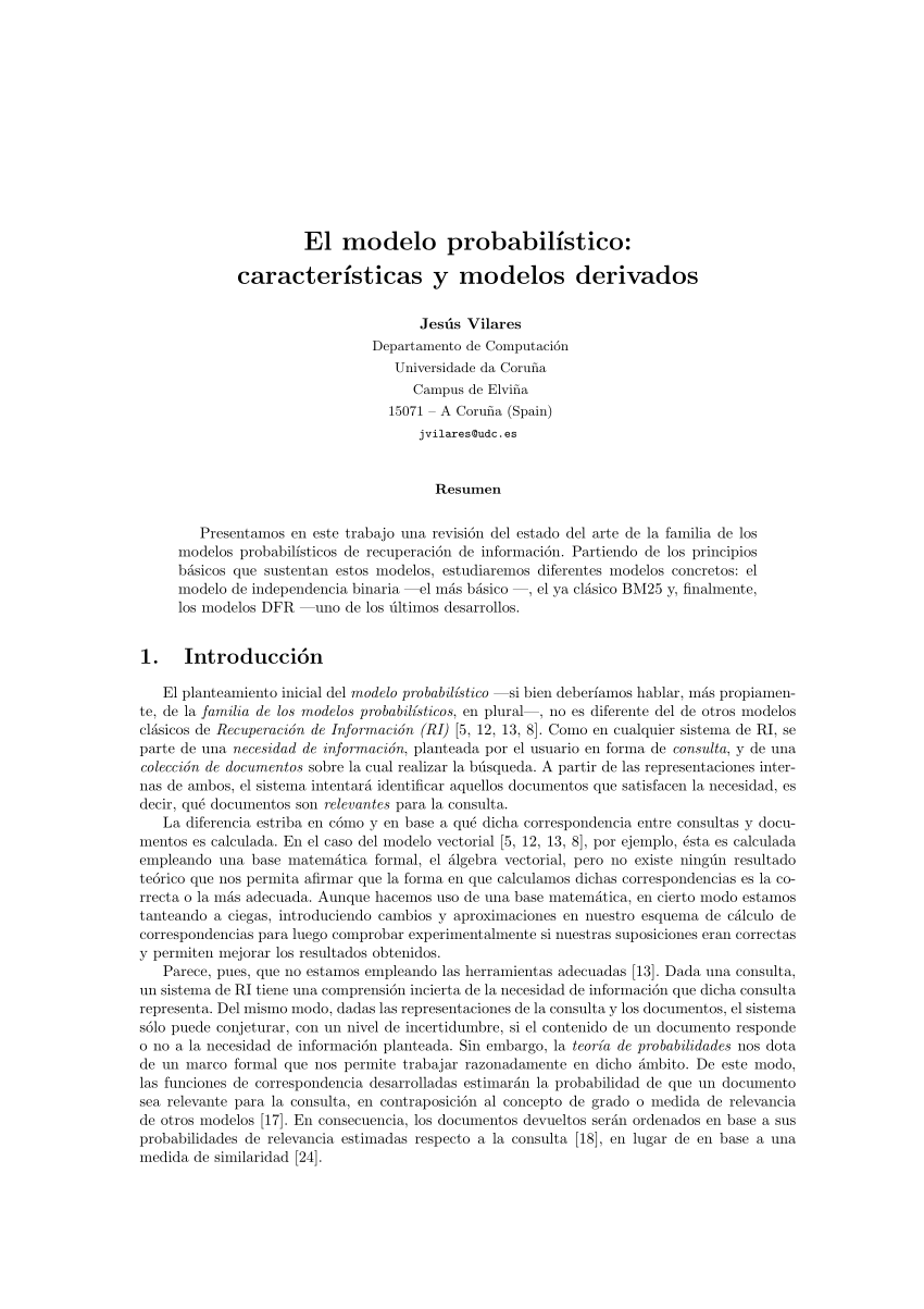 PDF) El modelo probabilístico: características y modelos derivados