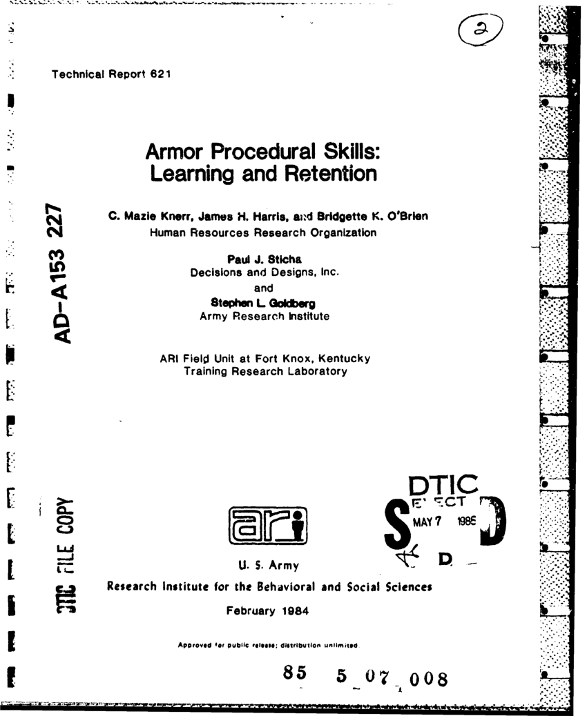 PDF Armor Procedural Skills Learning and Retention