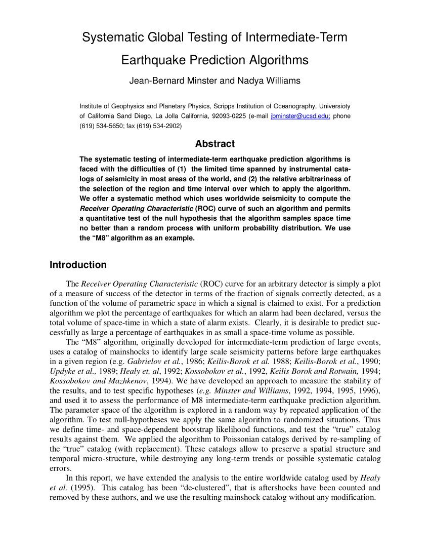 (PDF) Systematic Global Testing of IntermediateTerm Earthquake