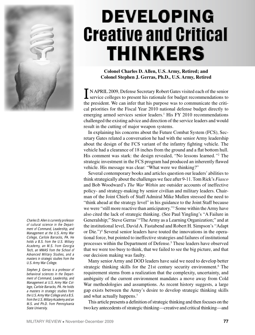 scholarly articles on critical thinking