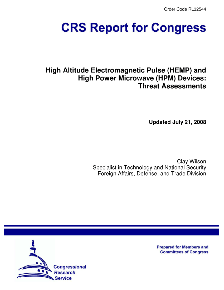 Pdf High Altitude Electromagnetic Pulse Hemp And High Power Microwave Hpm Devices Threat Assessments