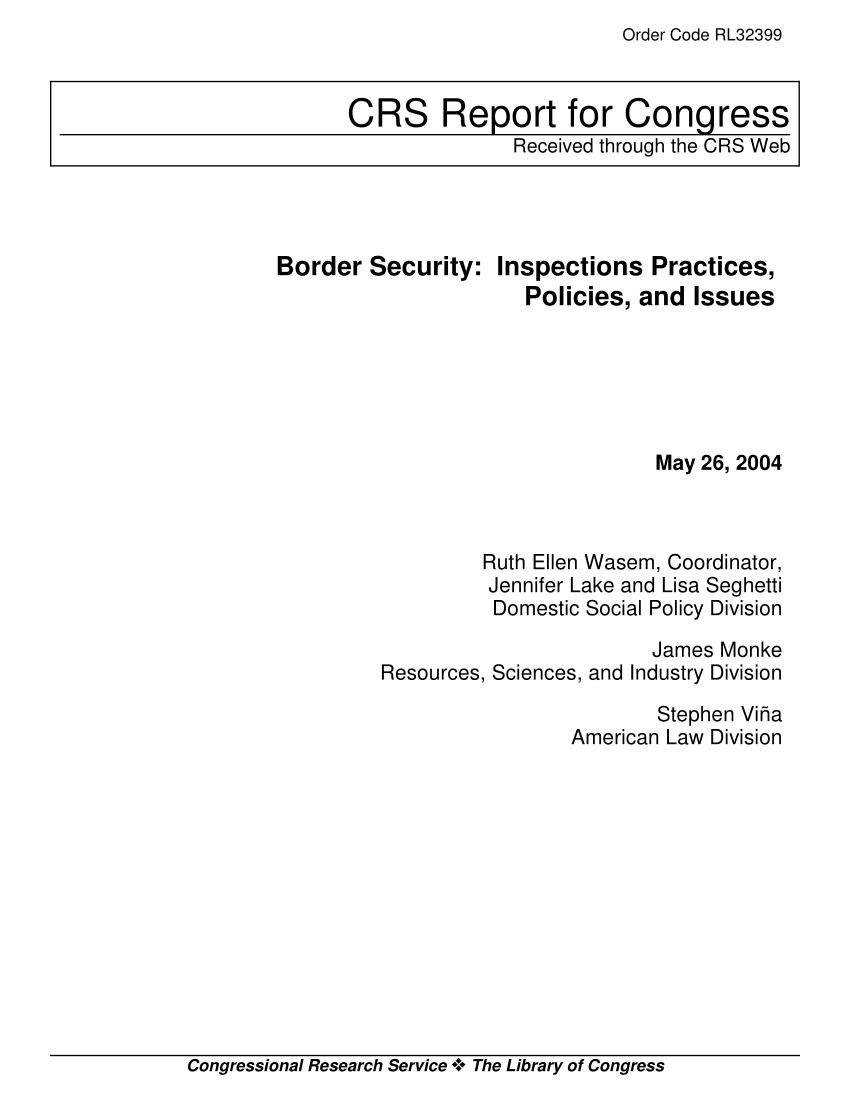 PDF) Border Security: Inspections Practices, Policies, and Issues