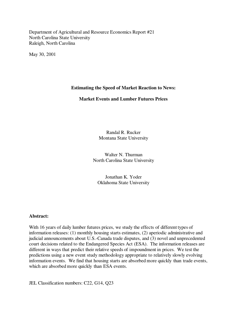 (PDF) Estimating the Speed of Market Reaction to News: Market Events ...