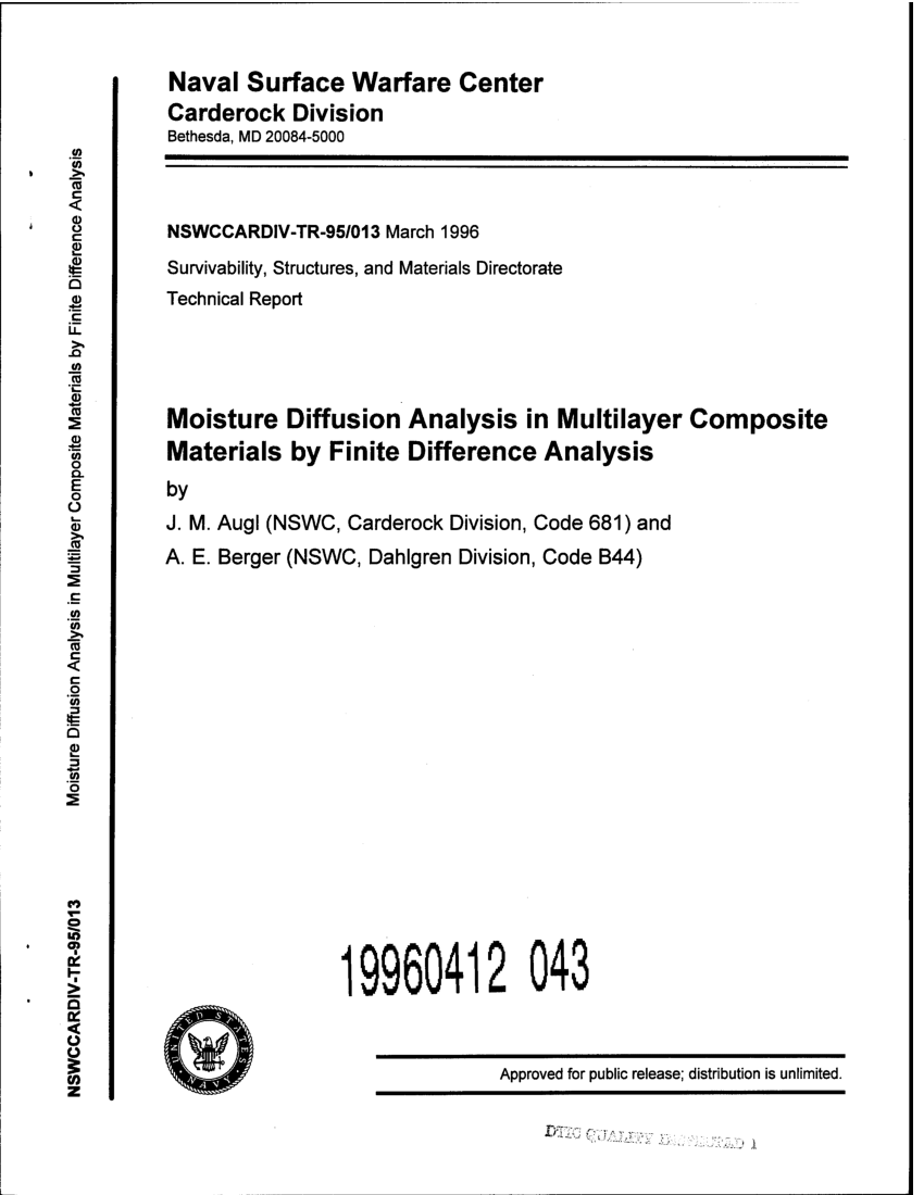 Pdf Moisture Diffusion Analysis In Multilayer Composite Materials