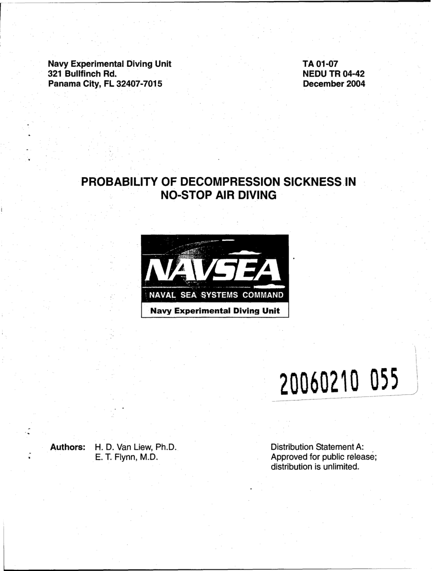 PDF) Probability of Decompression Sickness in No-Stop Air Diving