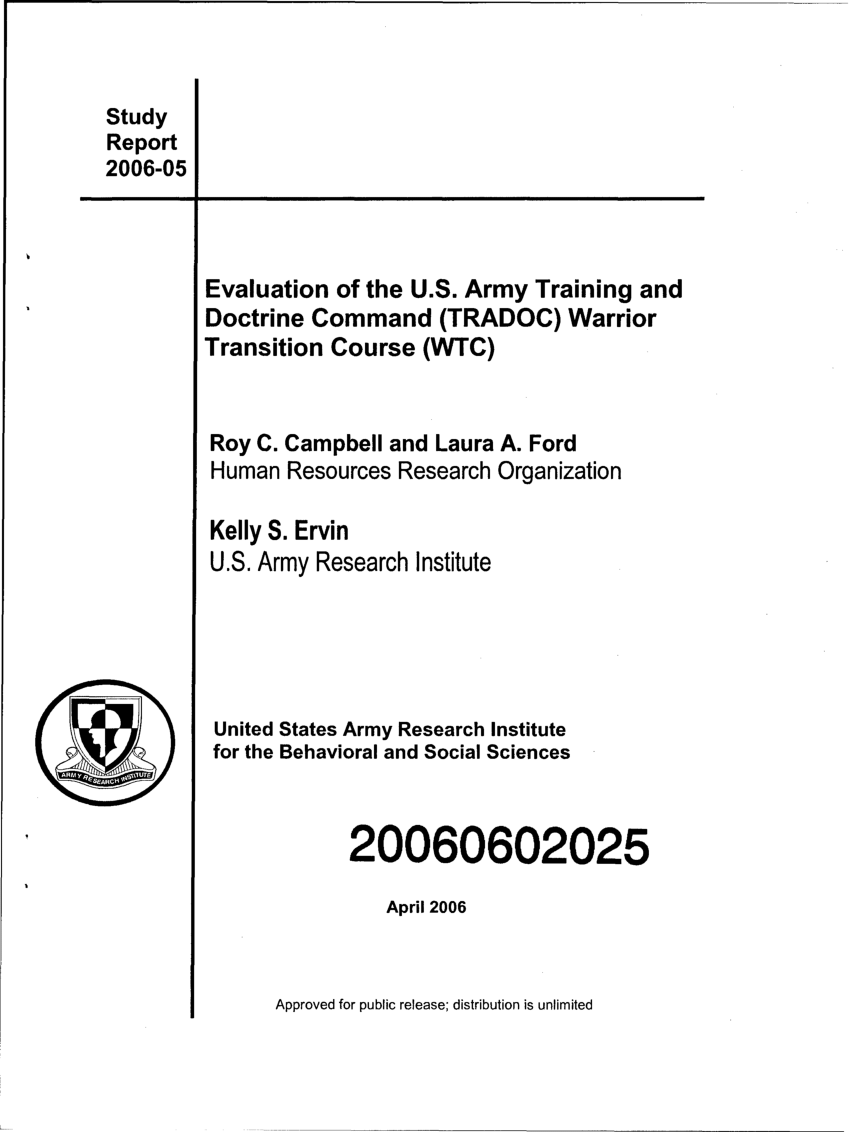 Pdf Evaluation Of The U S Army Training And Doctrine Command