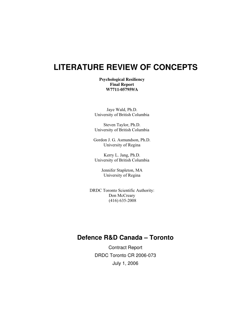 literature review of concepts psychological resiliency